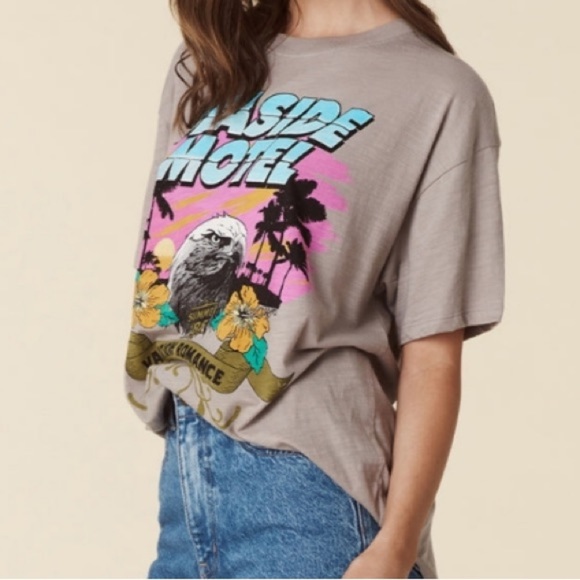 Spell & The Gypsy Seaside Motel Biker Tee In Pebble Small NWT - Picture 2 of 9